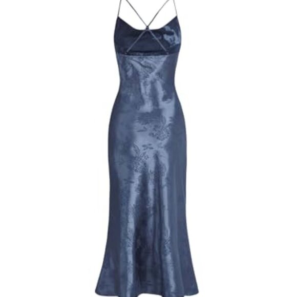 Satin Slip Dress Elegant Minimal Chic Evening Party Wear Adjustable Straps - Picture 3 of 6